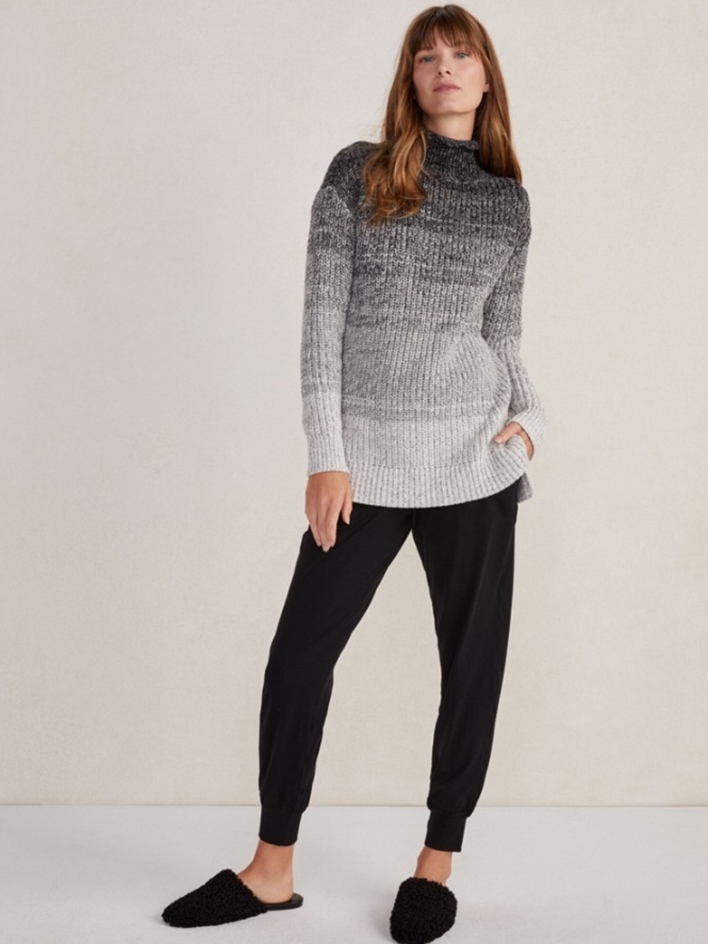 Haven Well Within Organic Cotton Roll Neck Ombre Small Sweater Shaker Stitch